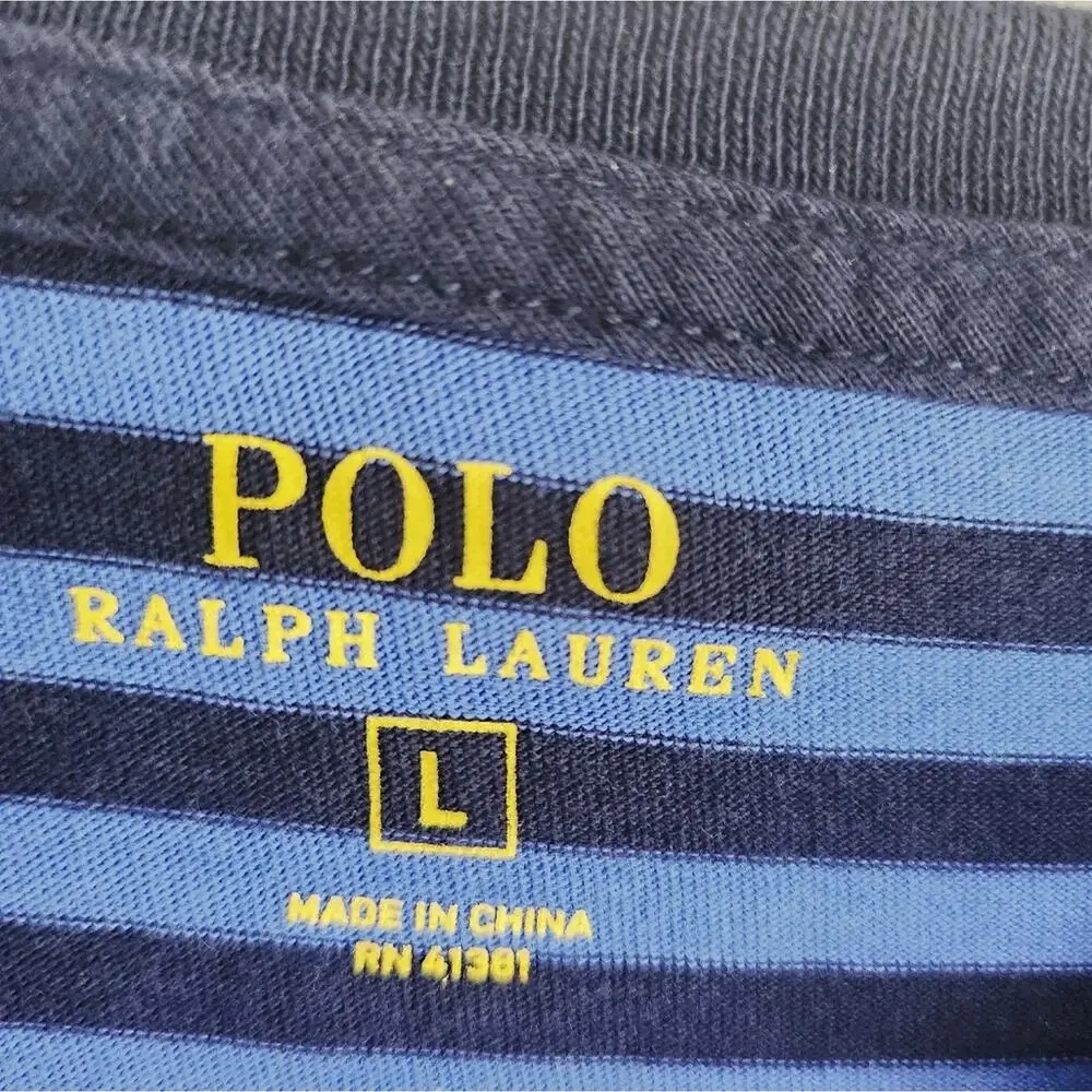 L Polo Ralph Lauren Navy and Blue Striped Tee